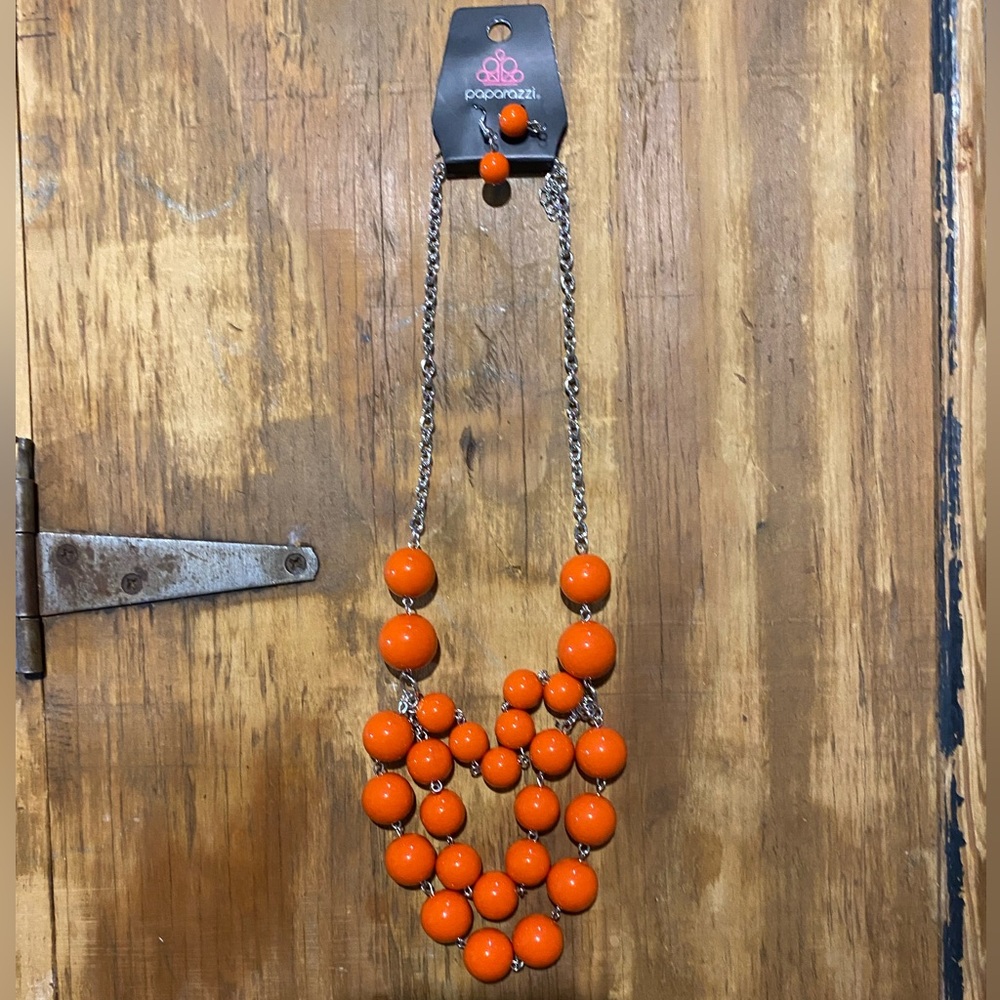 Necklace and Earring Set Statement Piece,Pop-YOU-Lar Culture-Orange Set